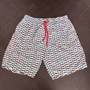 Men’s Vilebrequin Teal and Red Fish Swim Trunks Bathing Suit